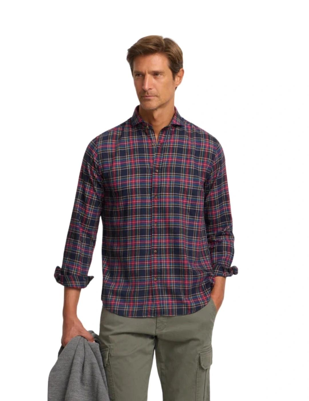 Silbon Camisa Sport Cuadro Tartán Bicolor Azul