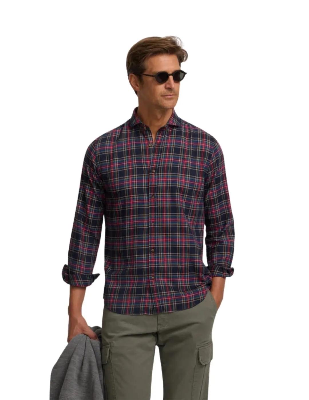 Silbon Camisa Sport Cuadro Tartán Bicolor Azul