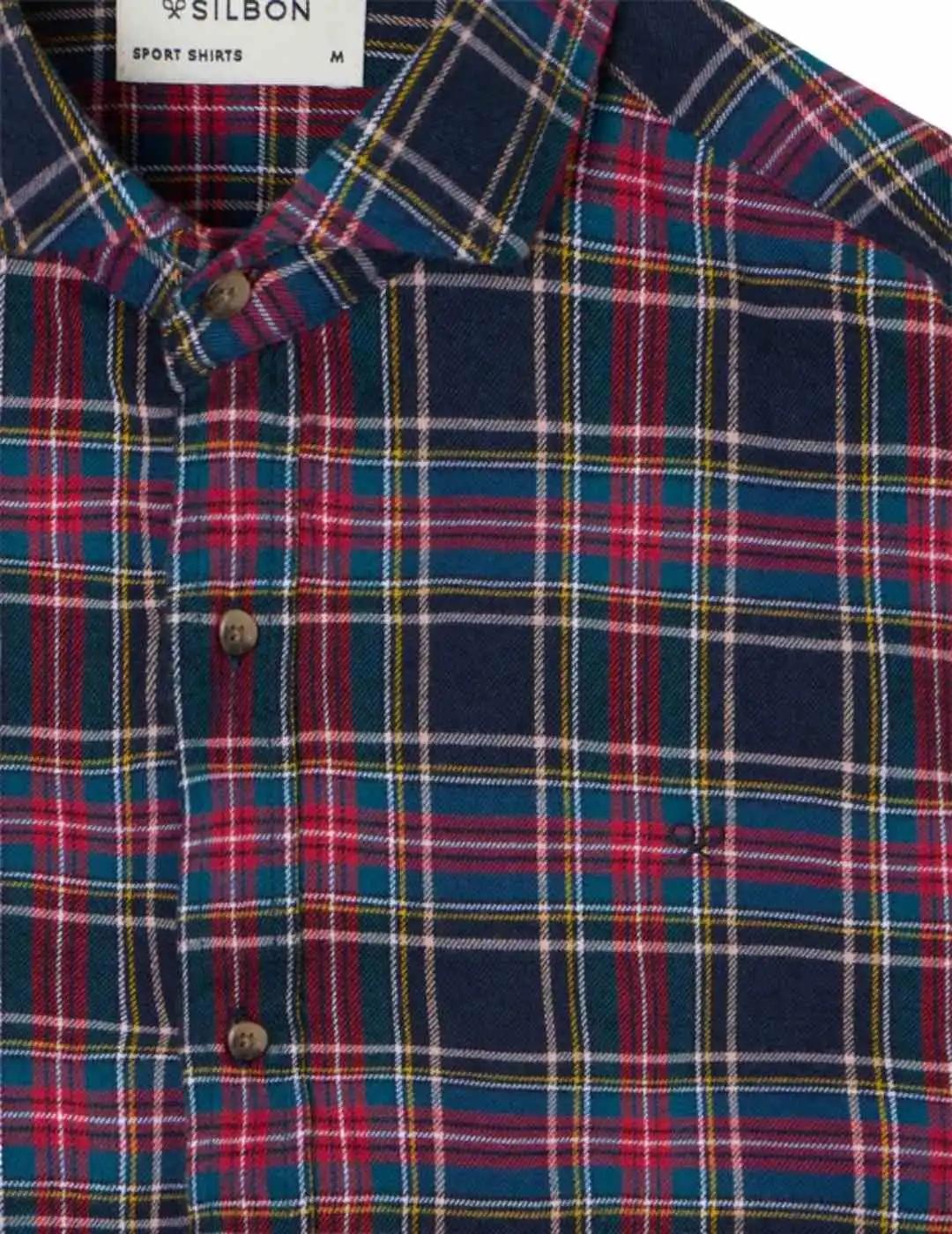 Silbon Camisa Sport Cuadro Tartán Bicolor Azul
