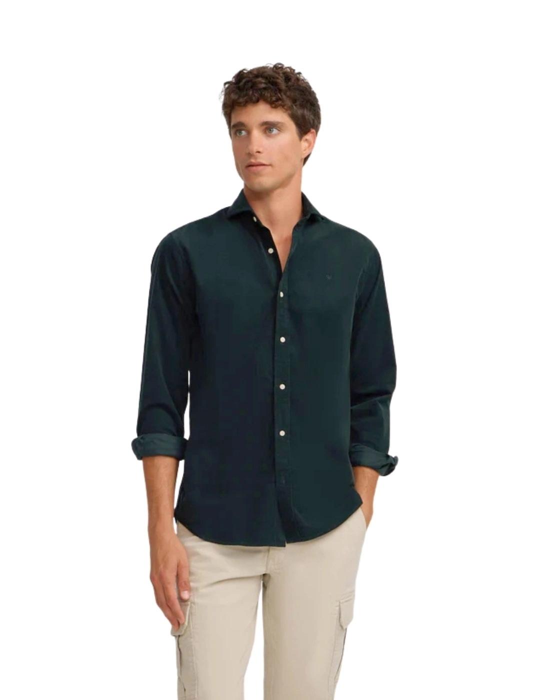 Silbon Camisa Sport Pana Cuello Cutaway Verde Oscu