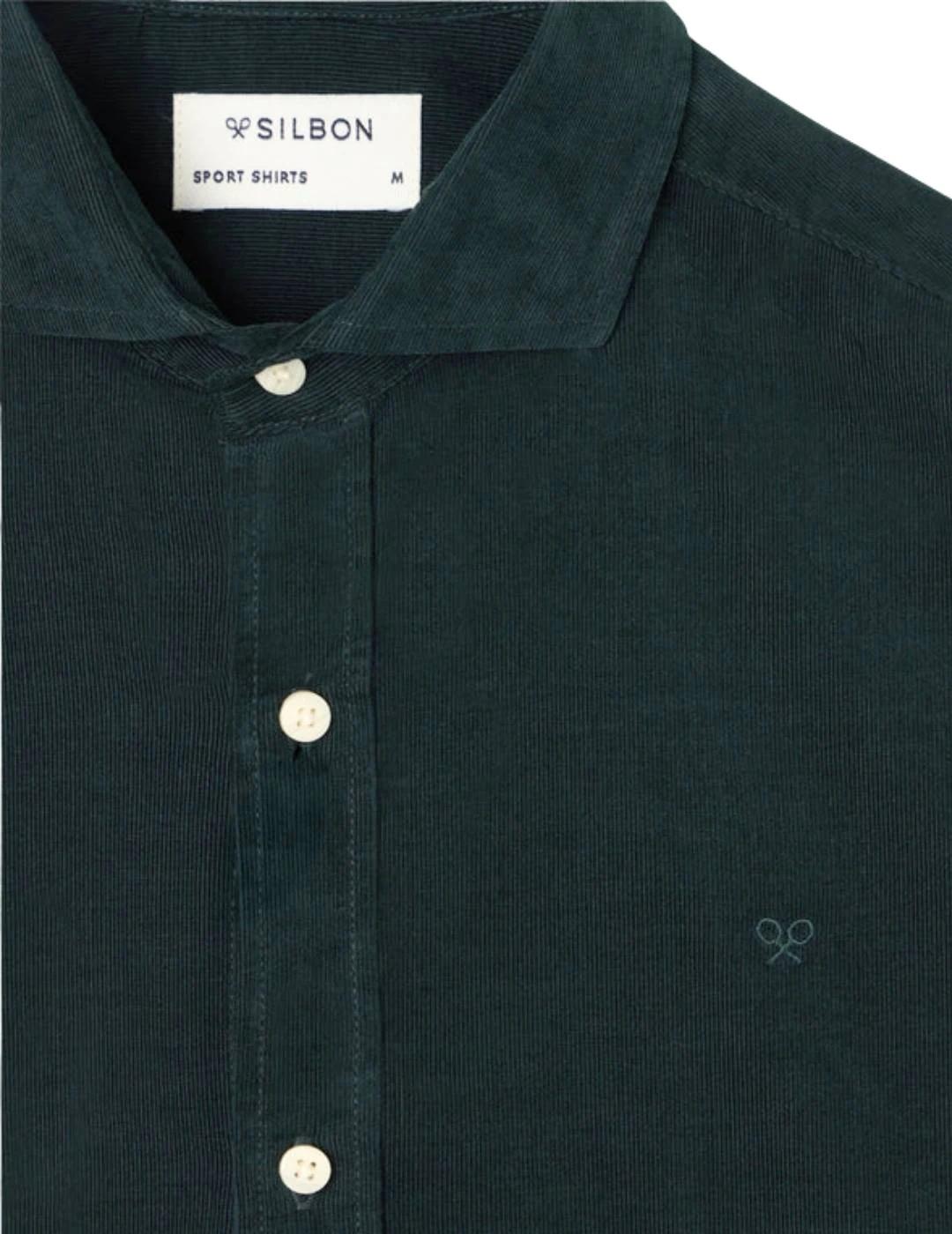 Silbon Camisa Sport Pana Cuello Cutaway Verde Oscu
