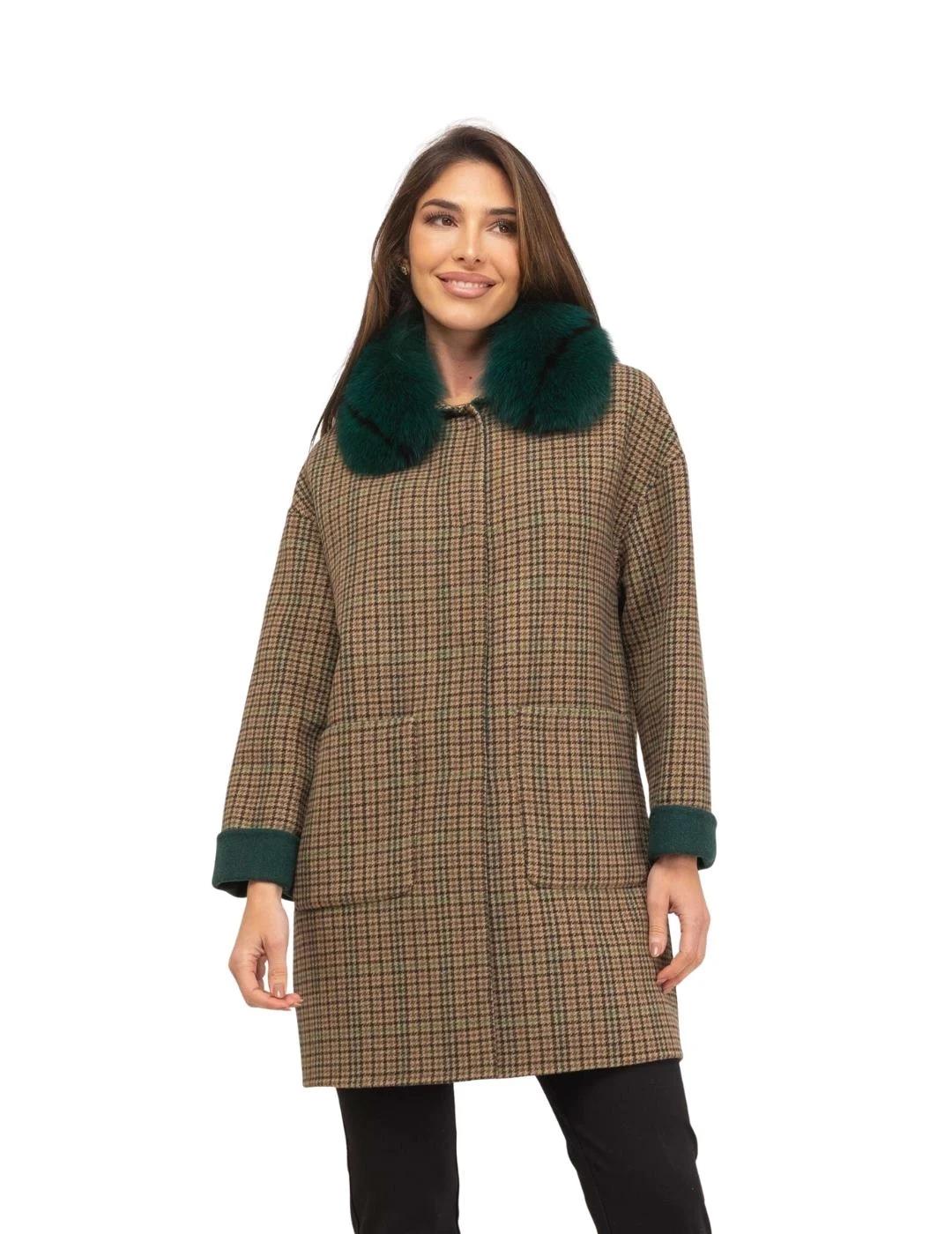 Fashion Abrigo Double Face Zeta Verde y cuadros