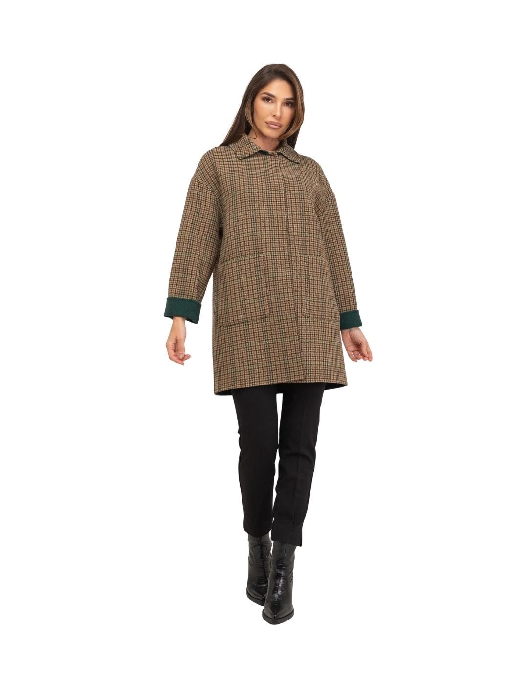 Fashion Abrigo Double Face Zeta Verde y cuadros