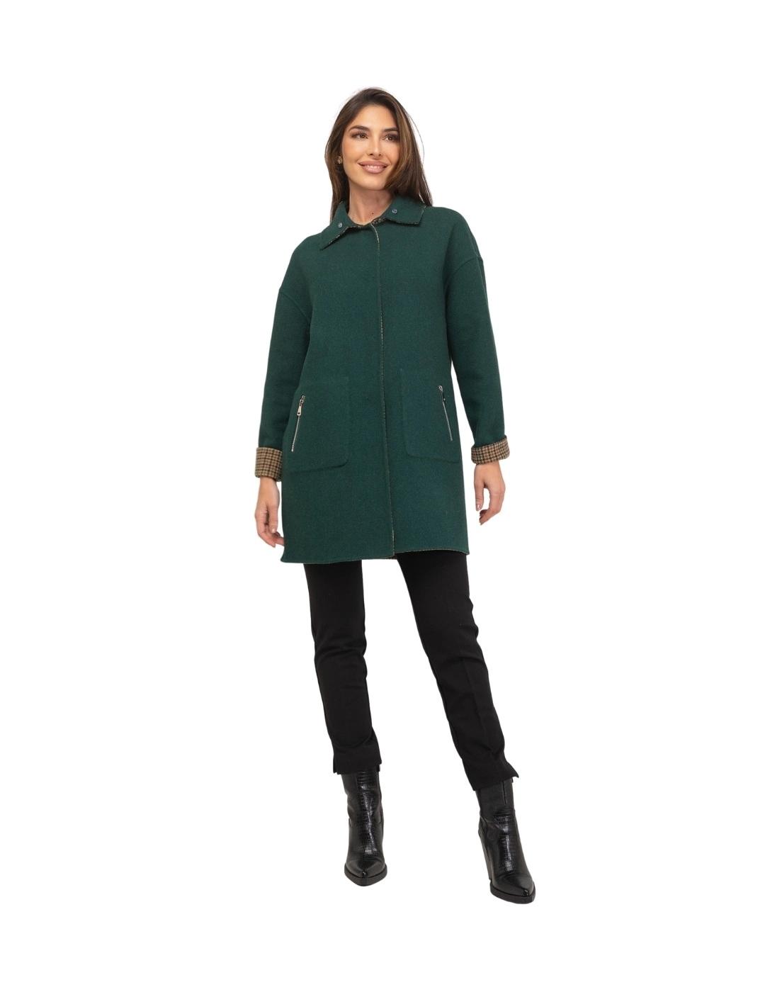 Fashion Abrigo Double Face Zeta Verde y cuadros