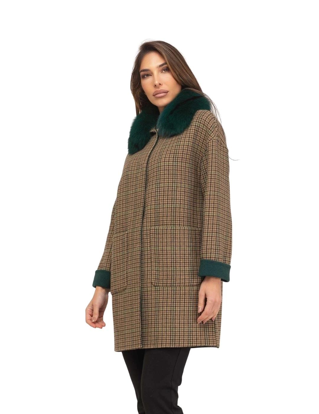 Fashion Abrigo Double Face Zeta Verde y cuadros