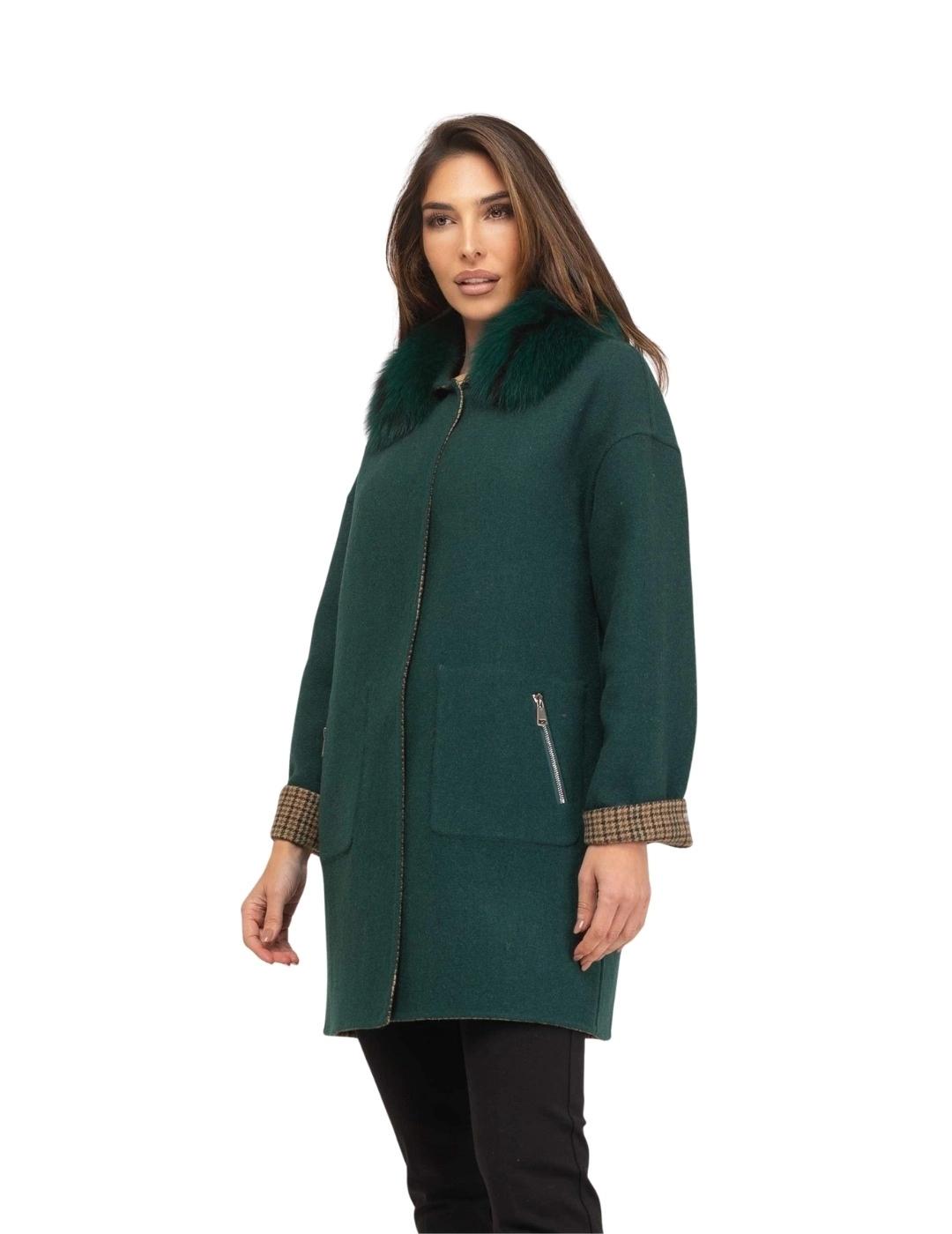 Fashion Abrigo Double Face Zeta Verde y cuadros