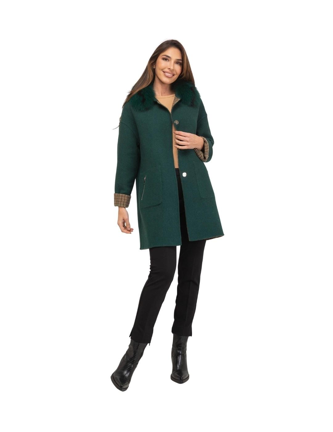 Fashion Abrigo Double Face Zeta Verde y cuadros