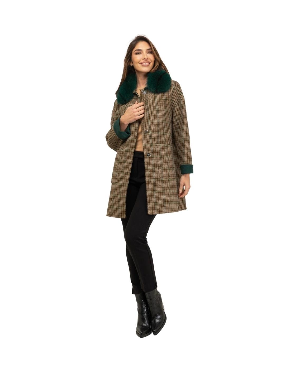 Fashion Abrigo Double Face Zeta Verde y cuadros