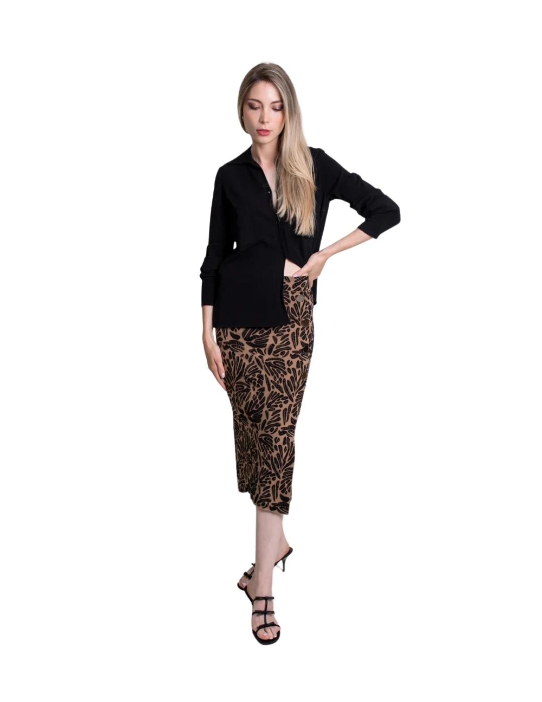 Pisonero Falda Vivian Negro camel estampada