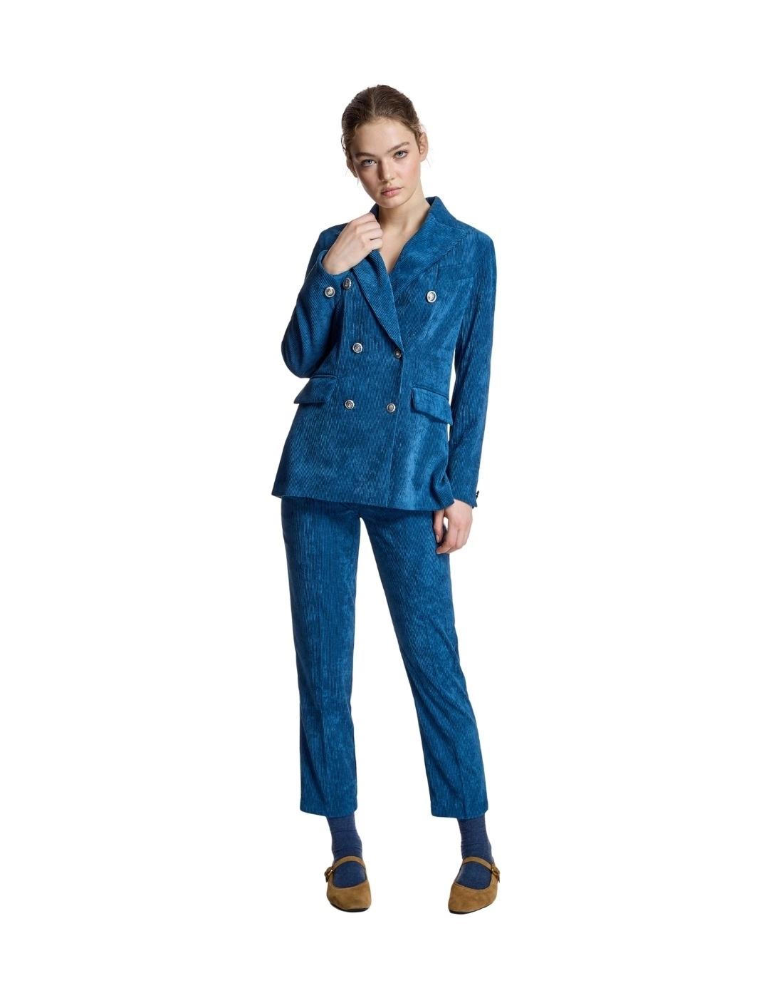 Alba Conde Pantalón Azul de pana