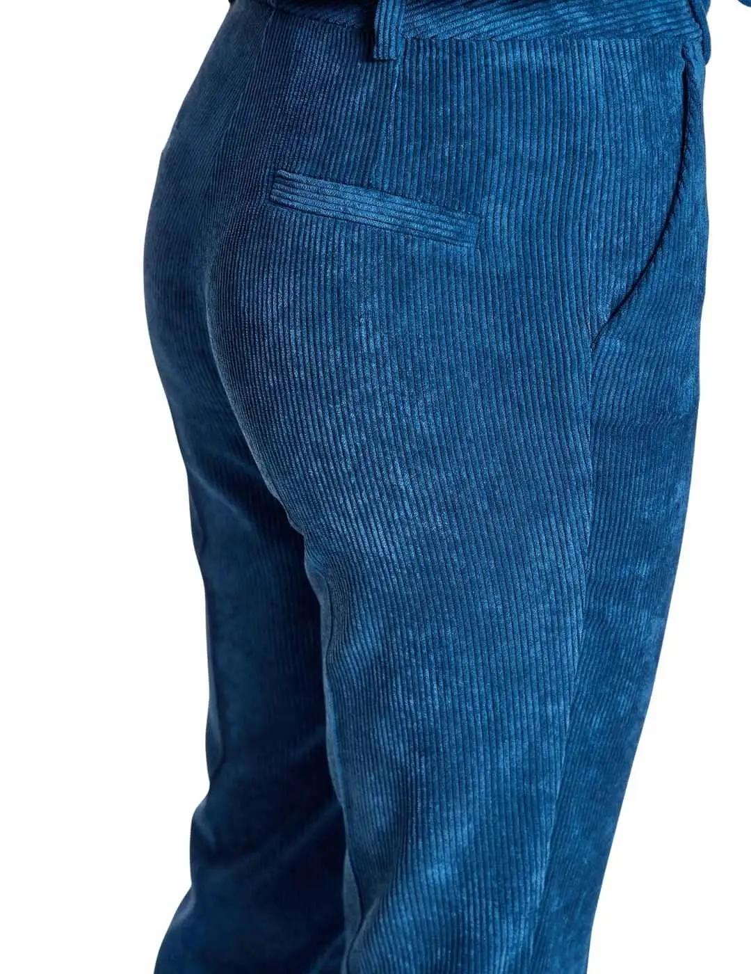 Alba Conde Pantalón Azul de pana