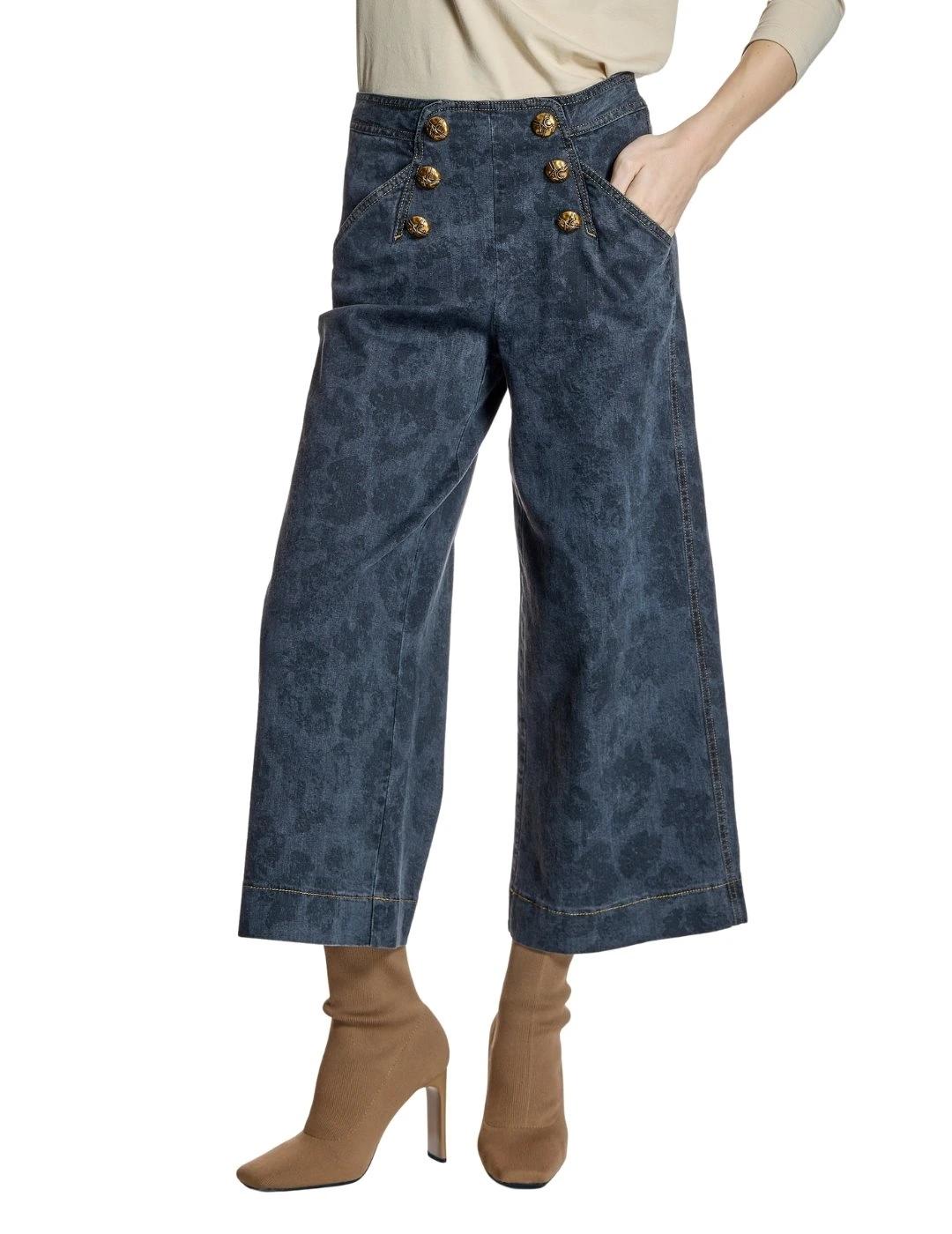 Alba Conde Pantalón Culotte denim con dibujo