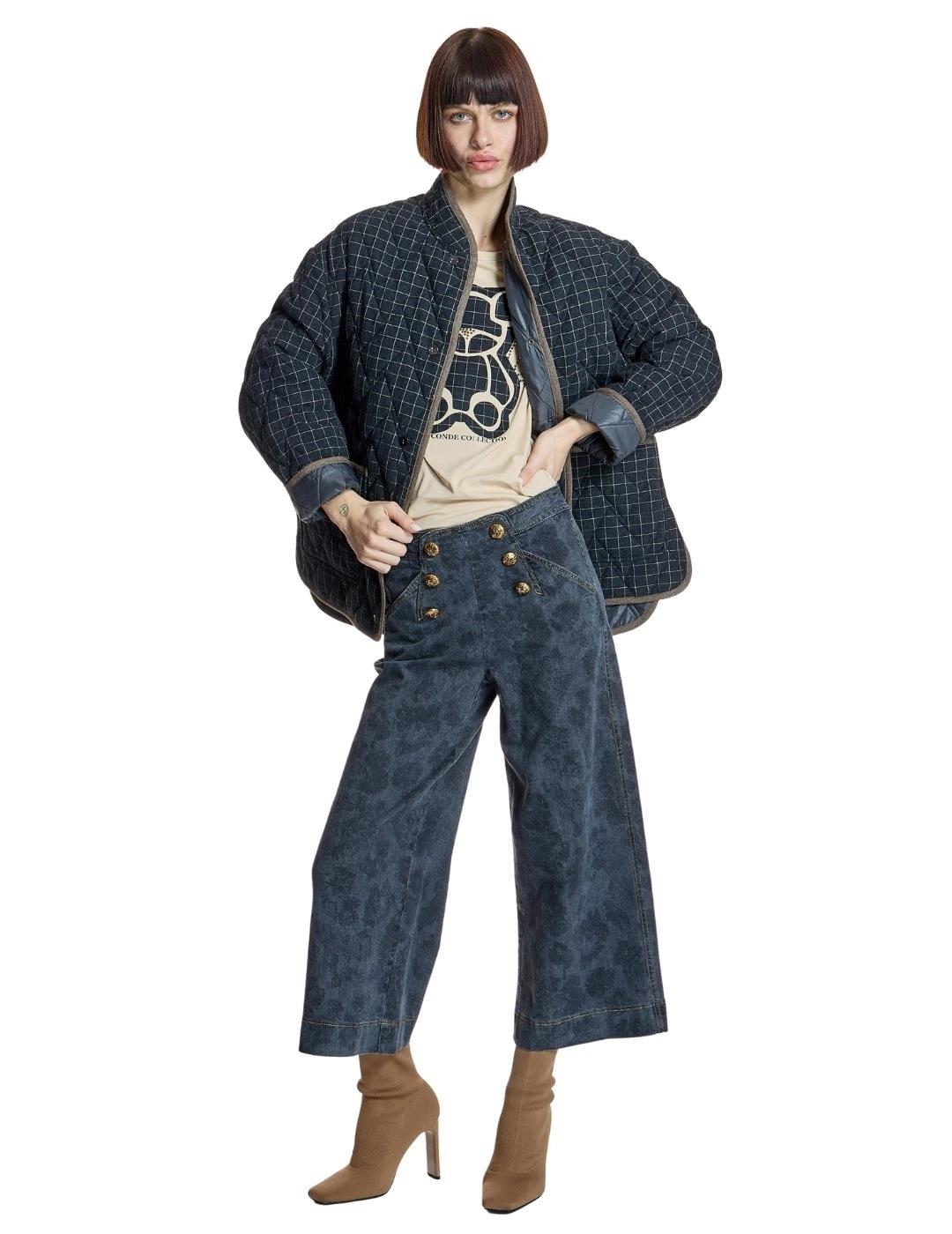 Alba Conde Pantalón Culotte denim con dibujo