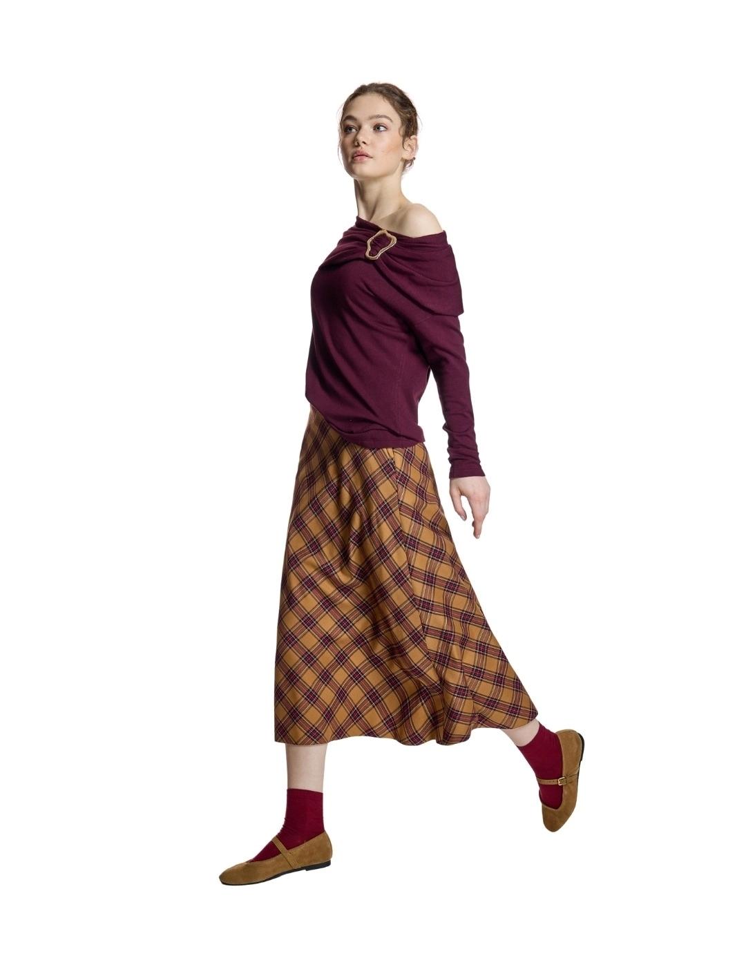 Alba Conde Falda Camel de cuadros