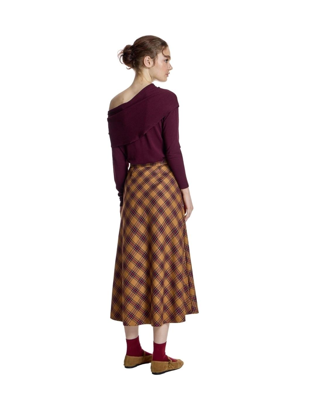 Alba Conde Falda Camel de cuadros