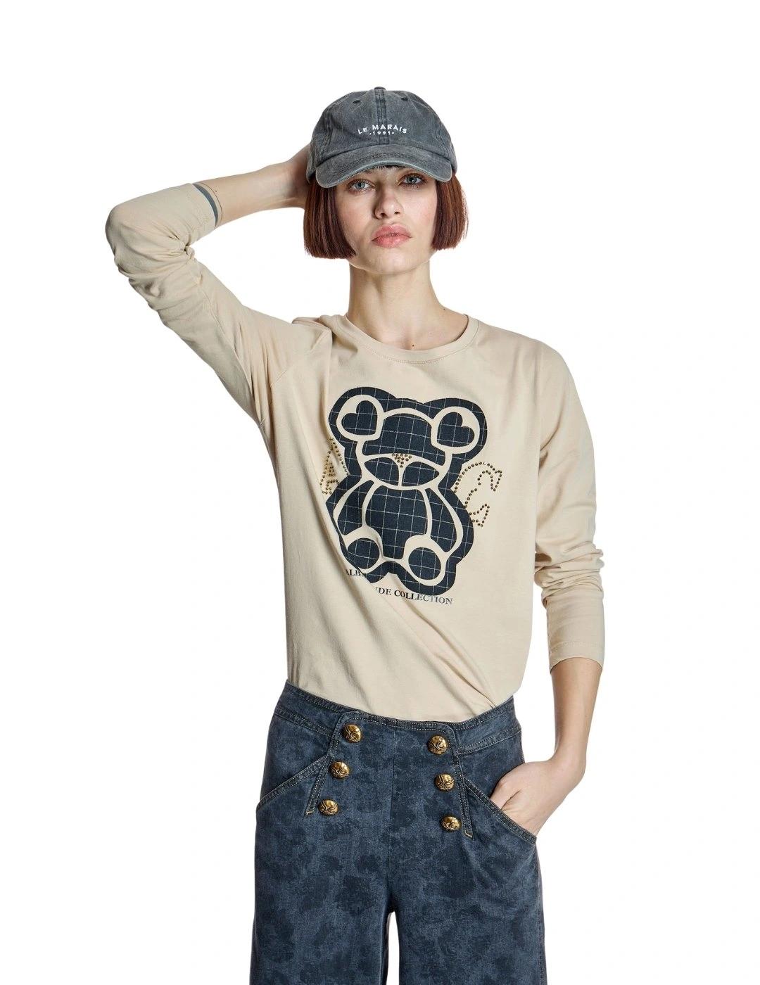 Alba Conde Camiseta Beige con print de oso