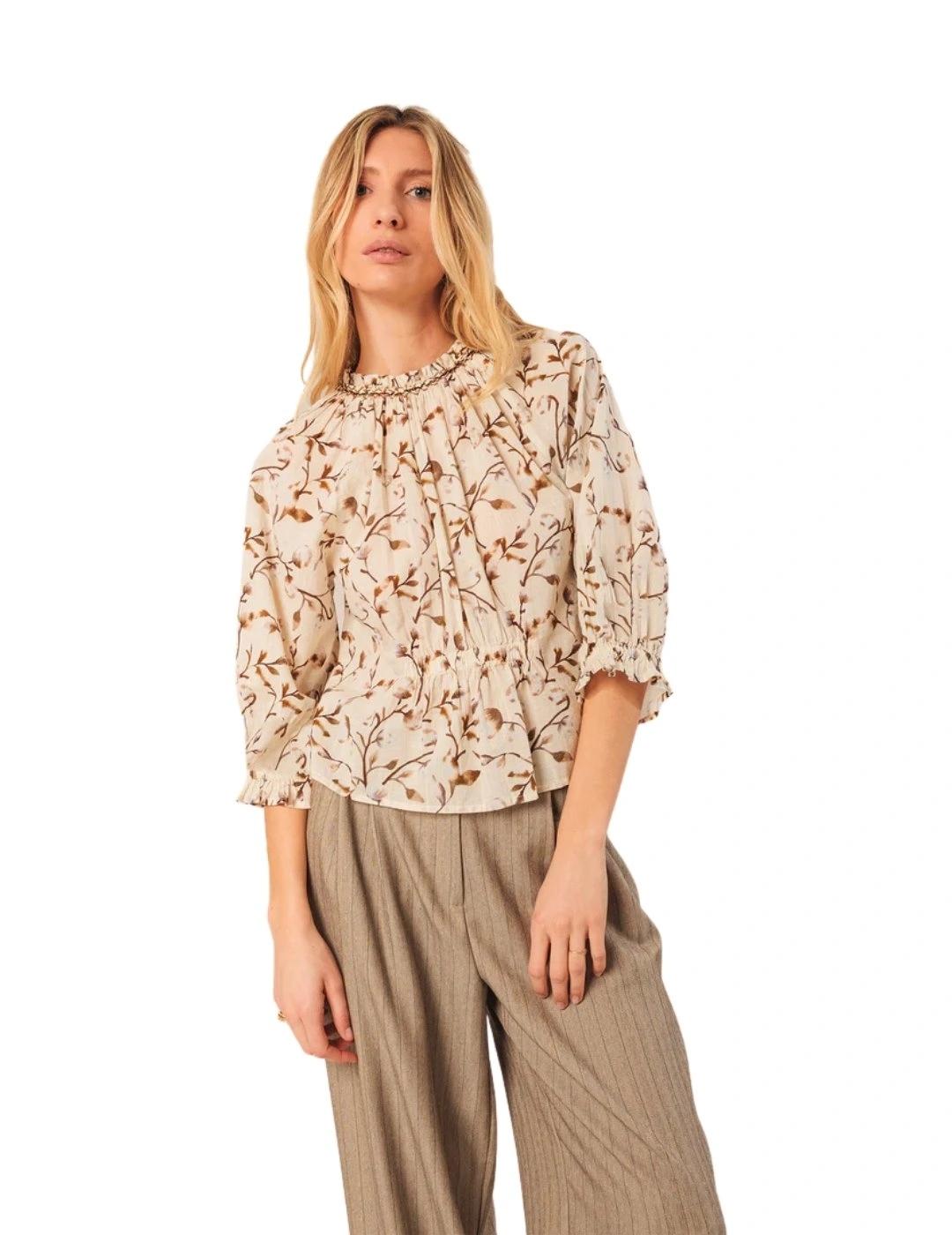 Indi & Cold Blusa engomada algodón Marrón