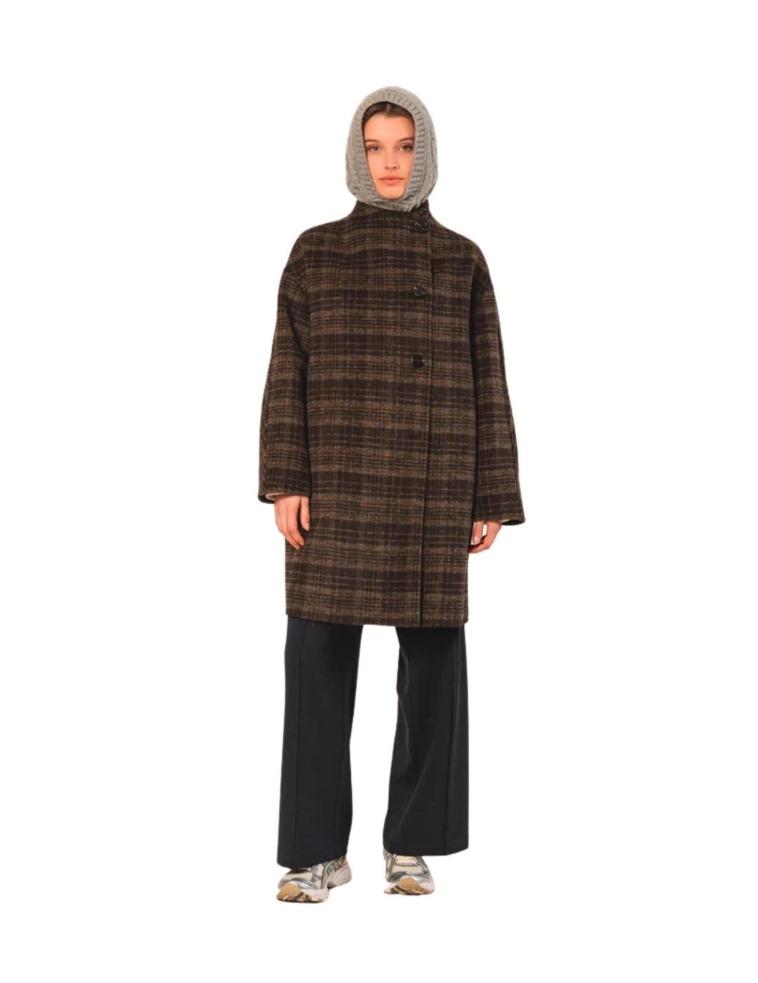 Indi & Cold Abrigo asimétrico de cuadros Caqui