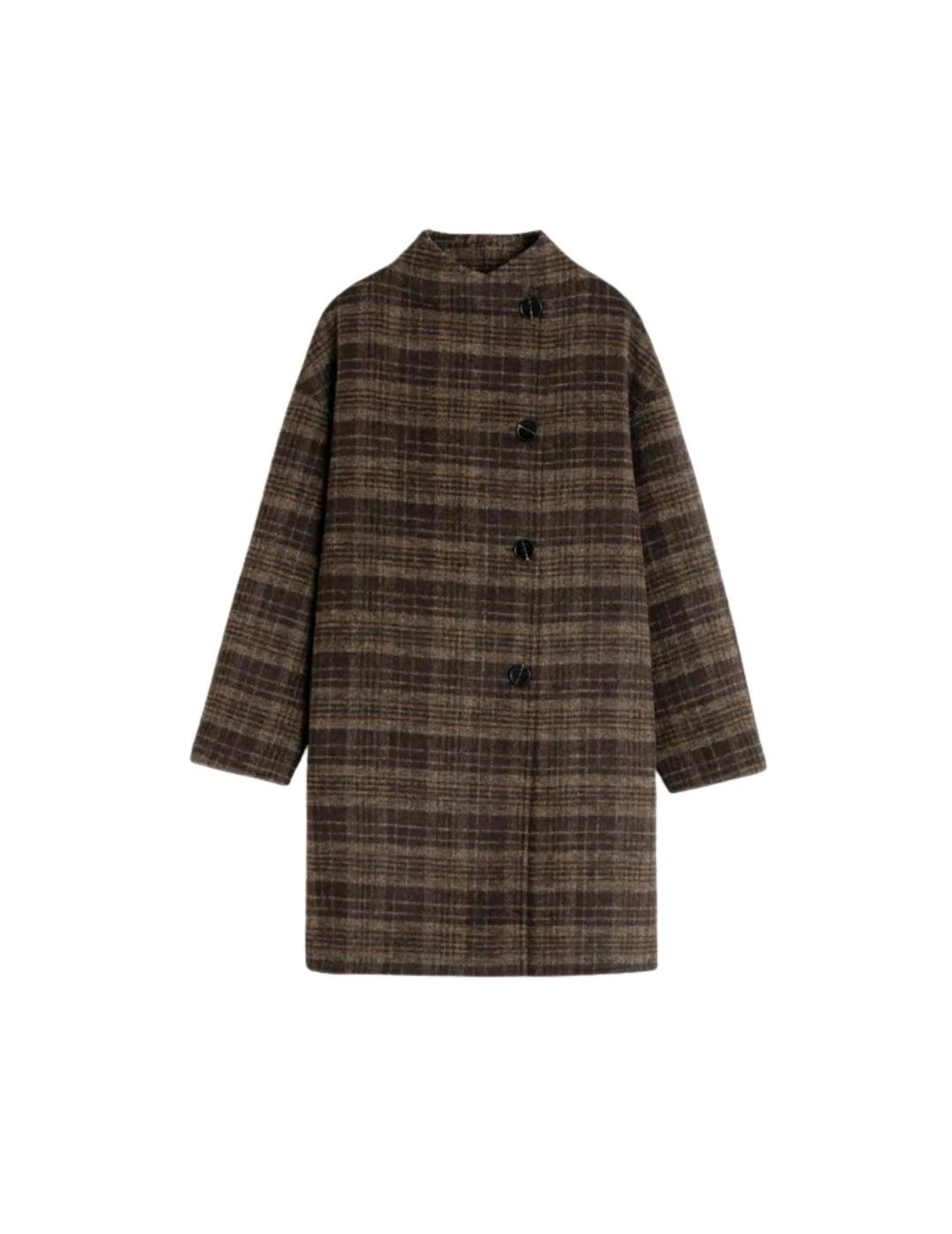 Indi & Cold Abrigo asimétrico de cuadros Caqui