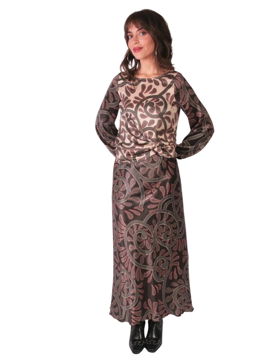 Parole Falda Evasé Estampado Greca Chocolate