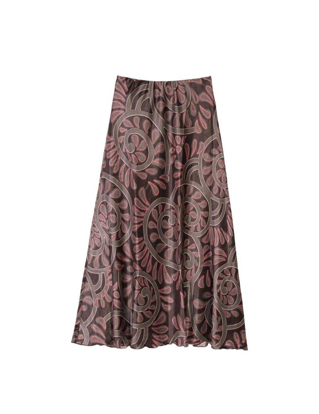 Parole Falda Evasé Estampado Greca Chocolate