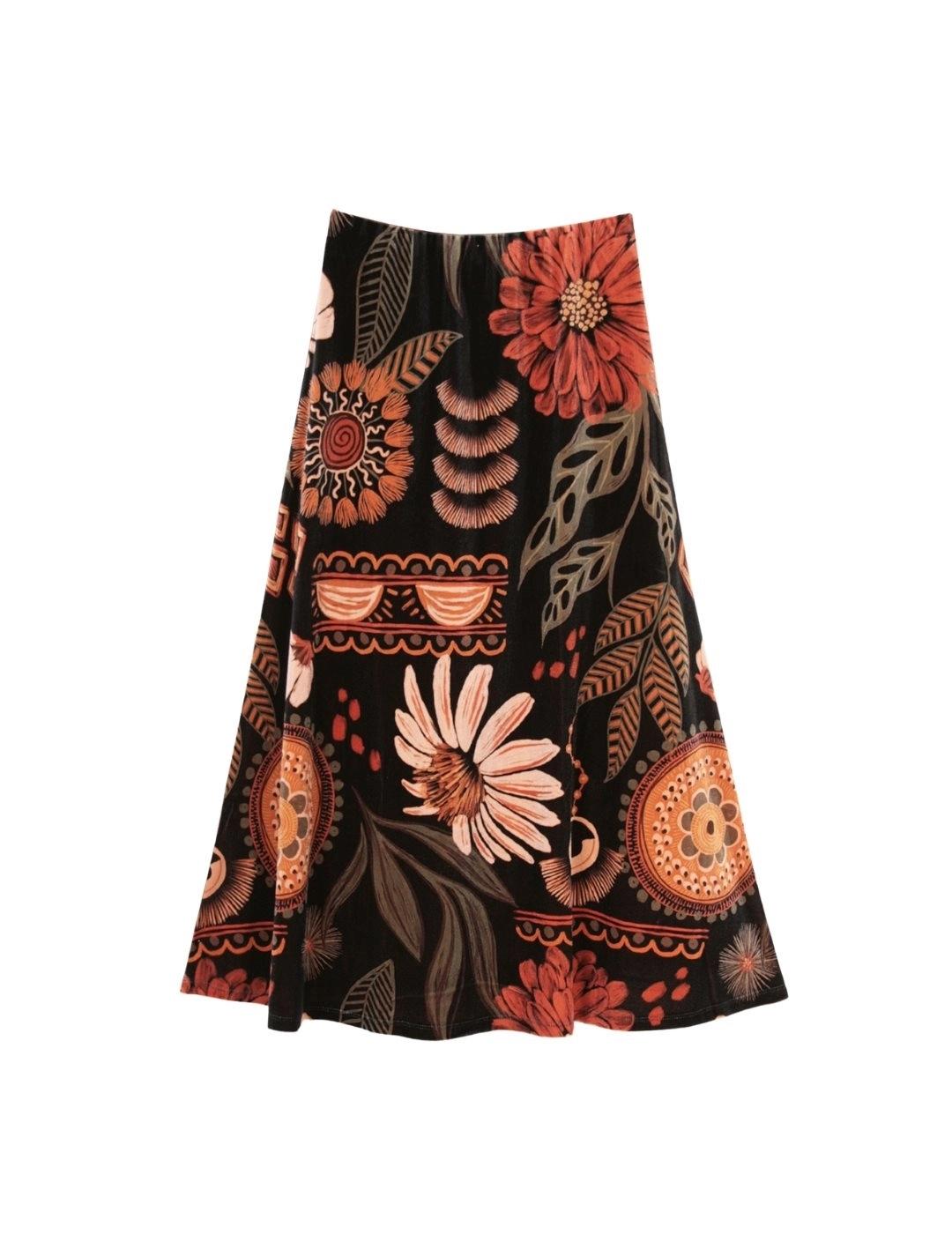 Parole Falda Evasé Estampado Saja Negro