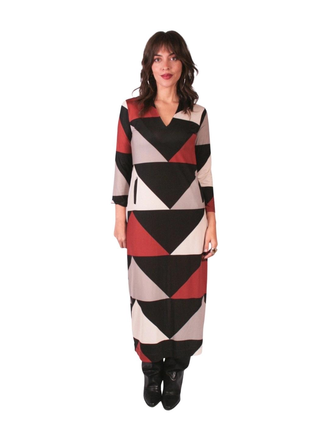 Parole Vestido Cuello Pico Estampado Flecha Teja