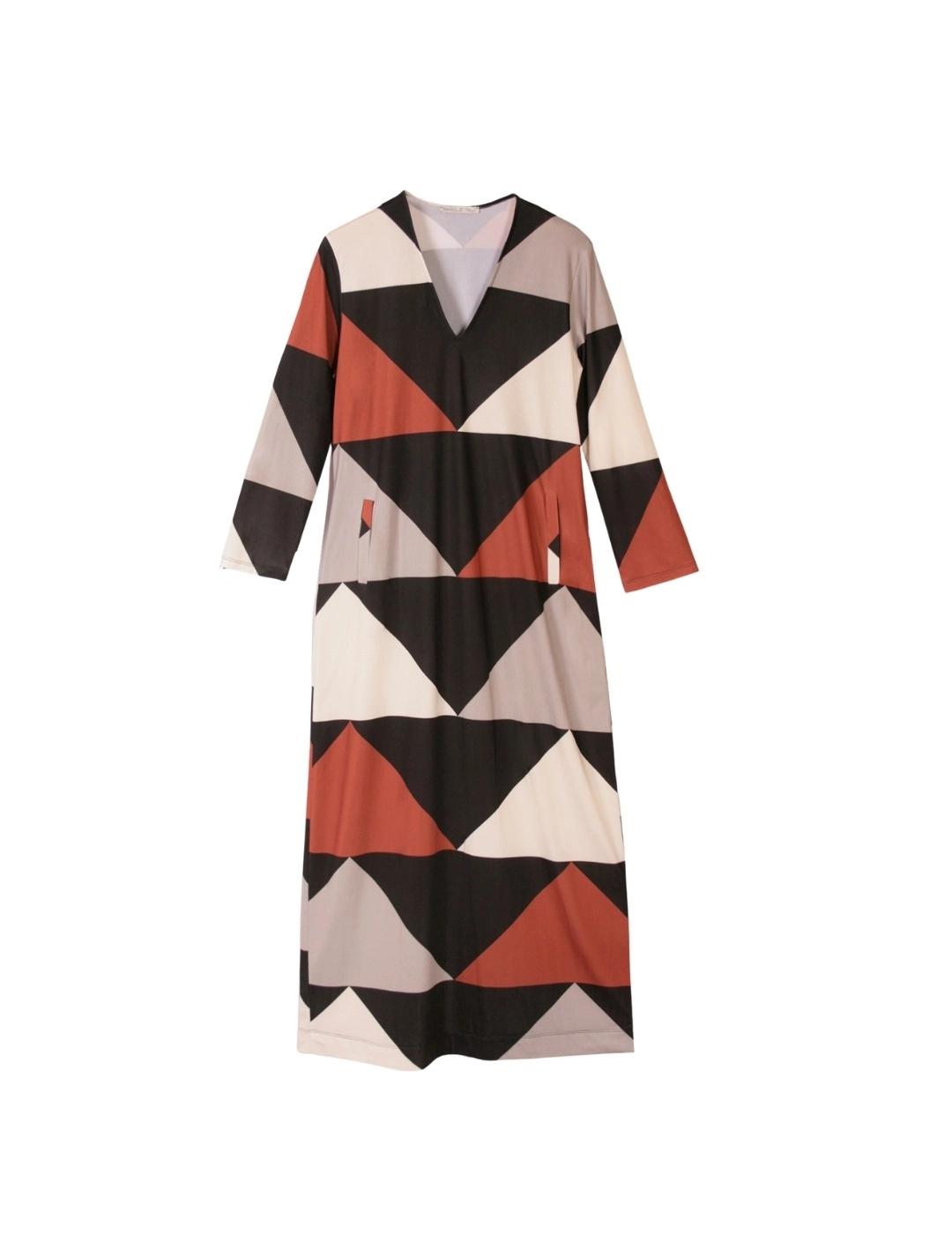 Parole Vestido Cuello Pico Estampado Flecha Teja