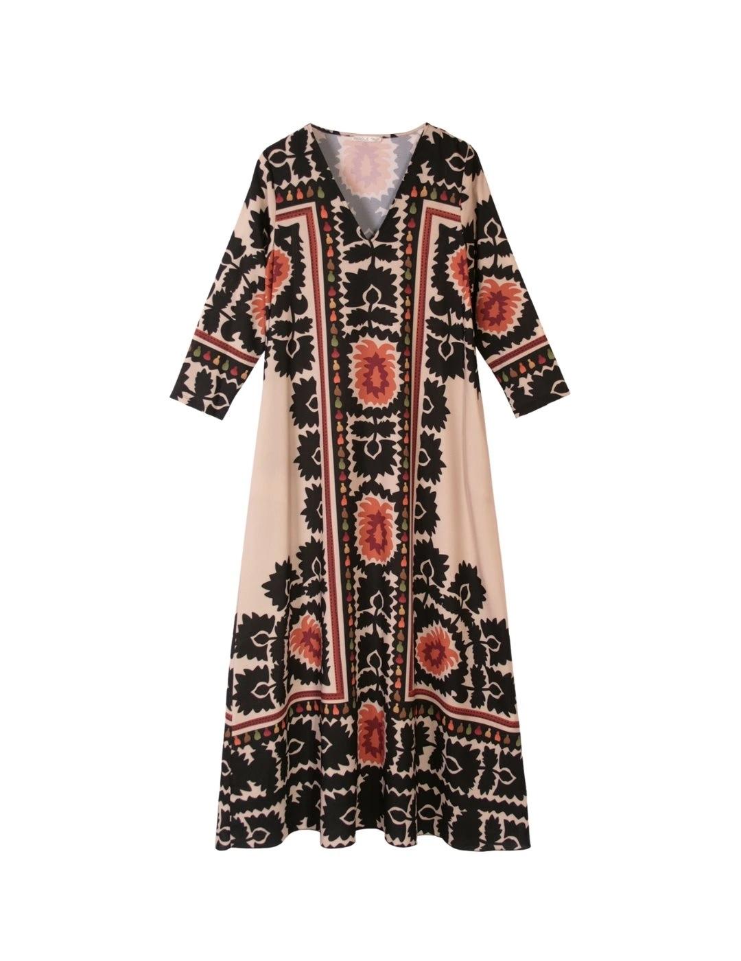 Parole Vestido Evasé Cuello Pico Jordania Beige