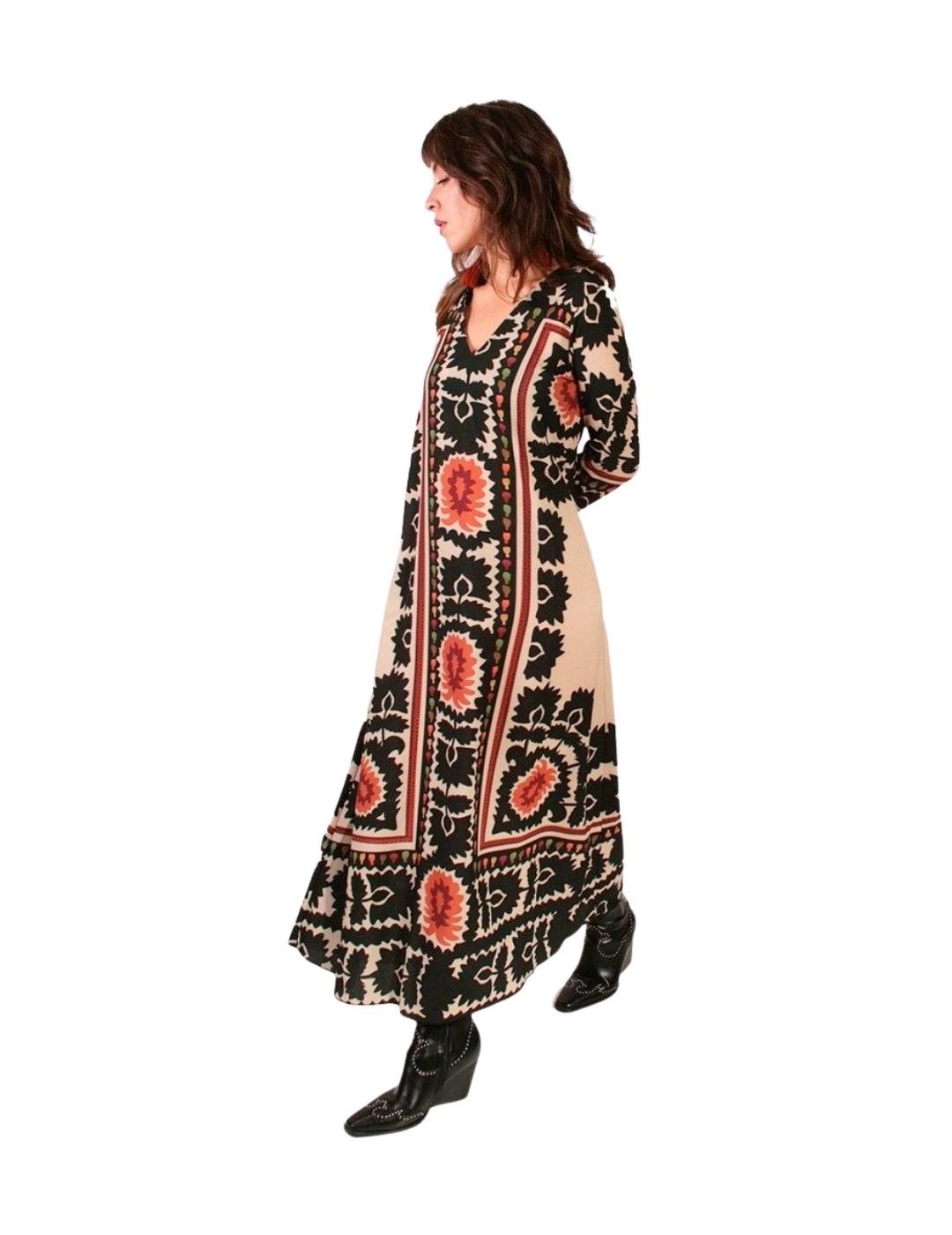 Parole Vestido Evasé Cuello Pico Jordania Beige