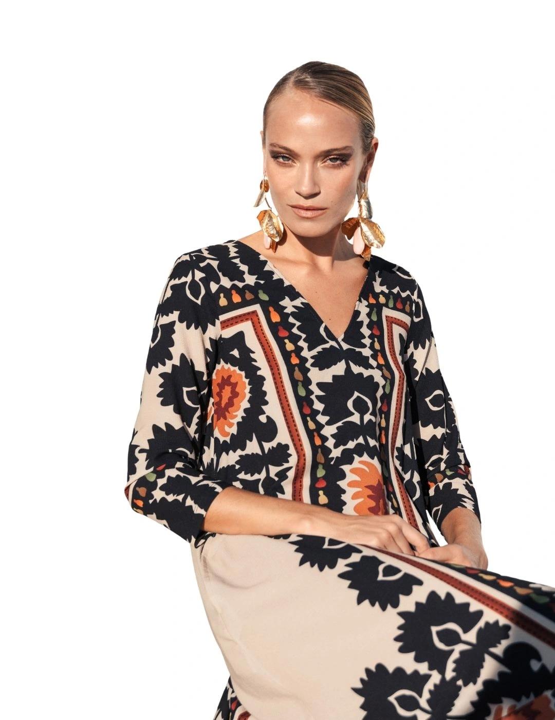 Parole Vestido Evasé Cuello Pico Jordania Beige