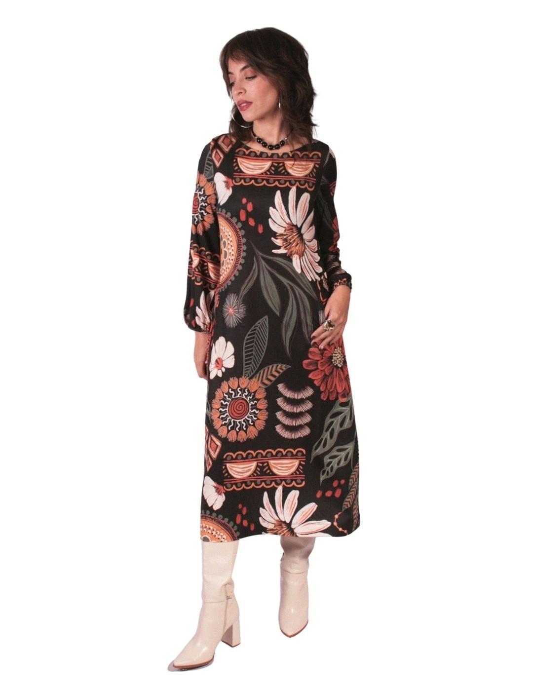 Parole Vestido manga abullonada Saja Negro