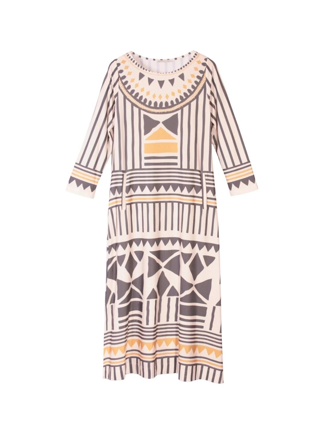 Parole Vestido cuello caja Estampado Minas Gris