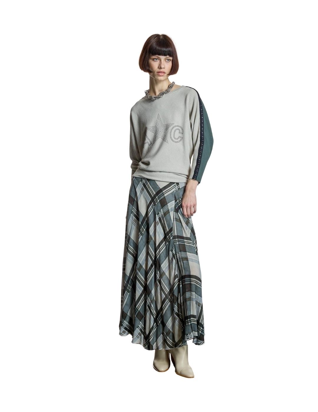 Alba Conde Falda larga fluida de cuadros Gris