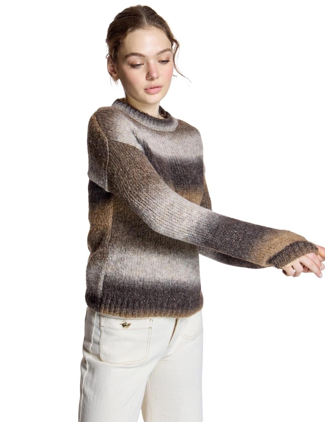 Alba Conde Jersey Marrón de rayas anchas