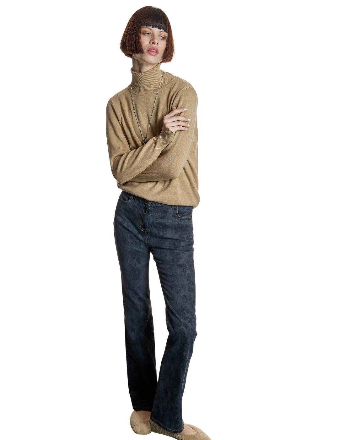 Alba Conde Pantalón denim recto negro estampado