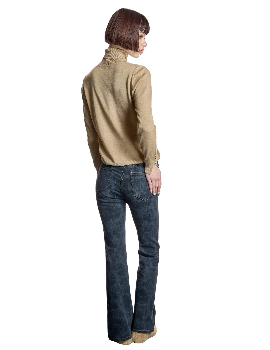 Alba Conde Jersey Camel de punto fino cuello vuelt