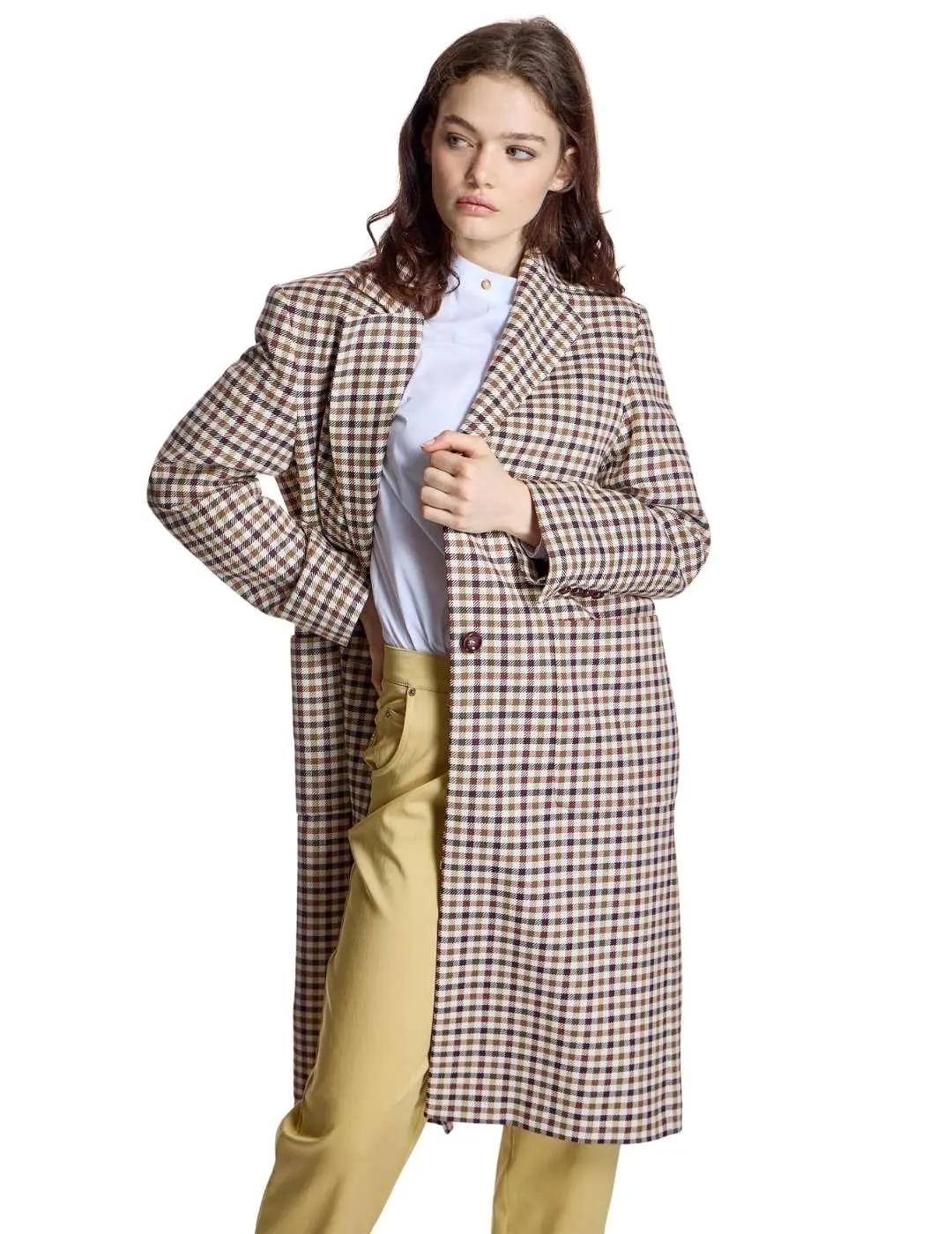 Alba Conde Abrigo Berenjena de cuadros