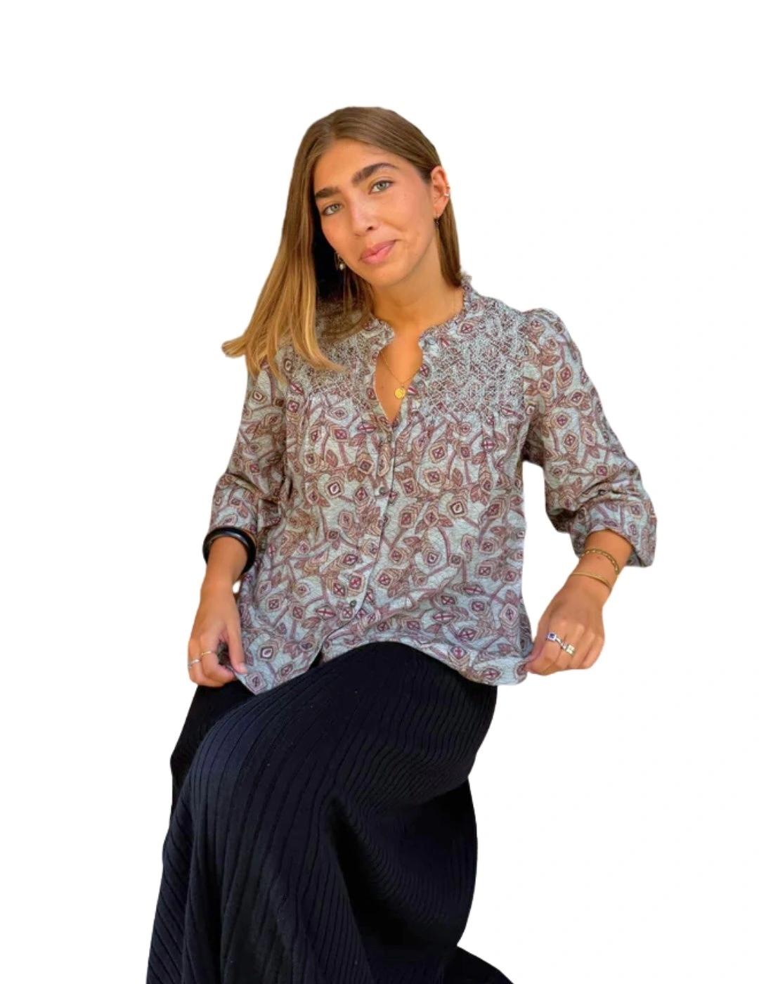 Indi & Cold Camisa Bordado Smock Agua