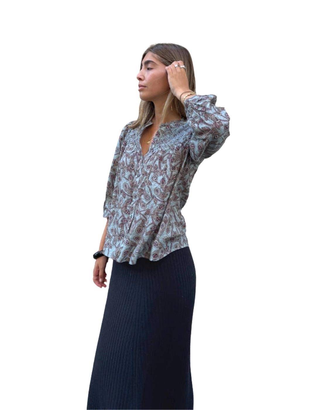 Indi & Cold Camisa Bordado Smock Agua