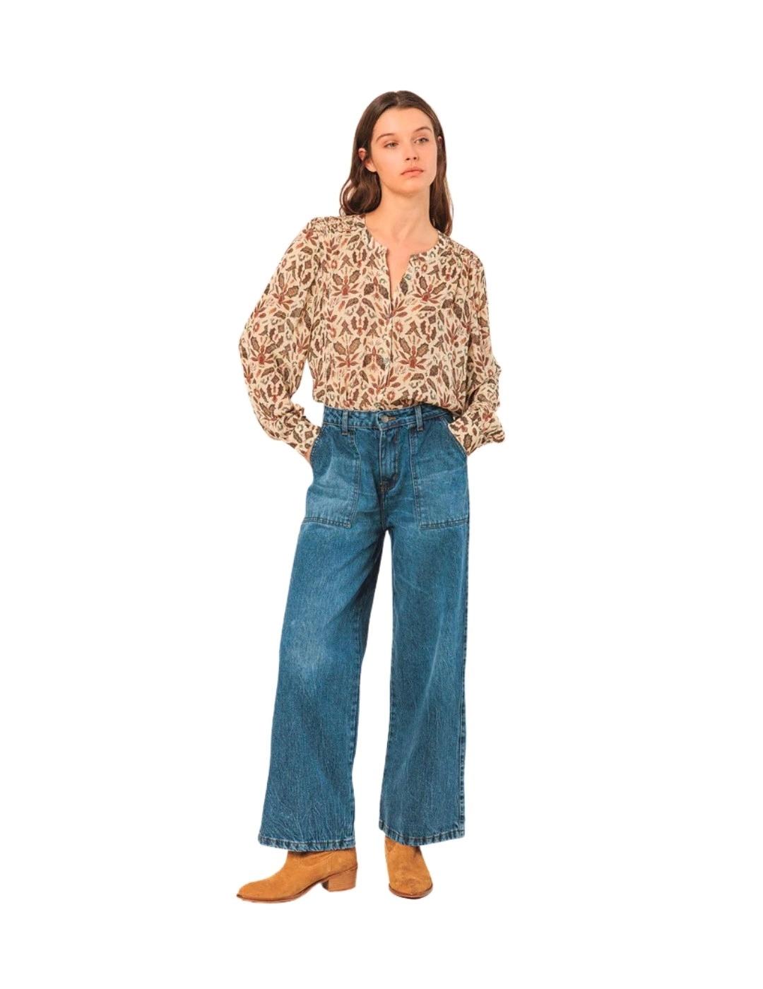 Indi & Cold Camisa Detalle Smock Lino