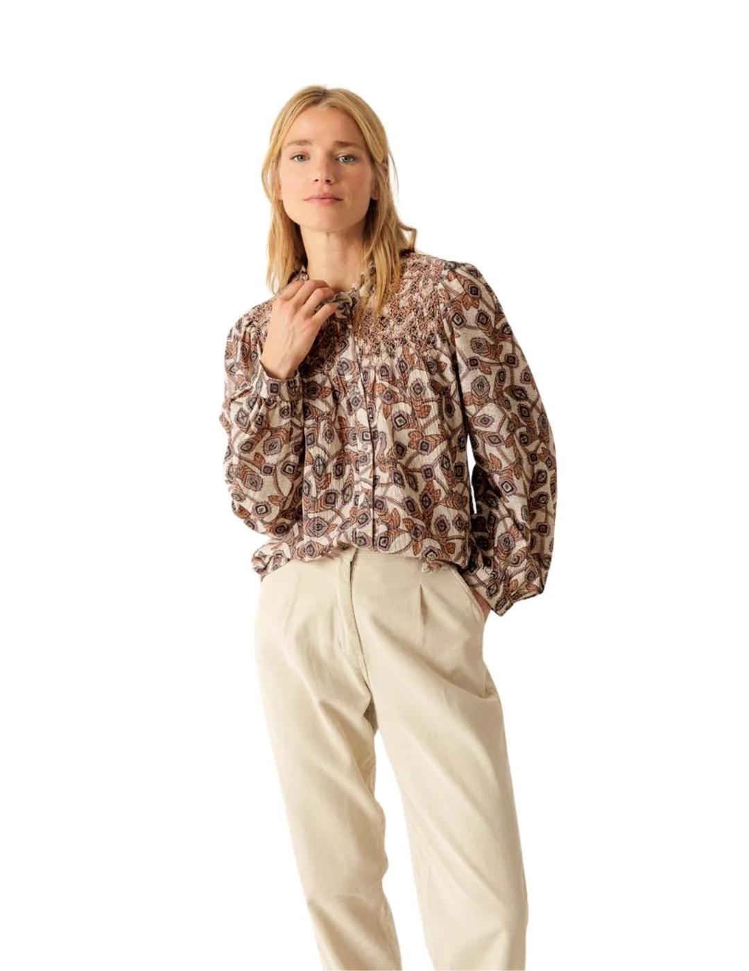 Indi & Cold Camisa Bordado Smock Beige