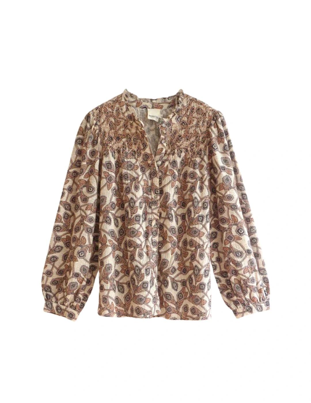 Indi & Cold Camisa Bordado Smock Beige