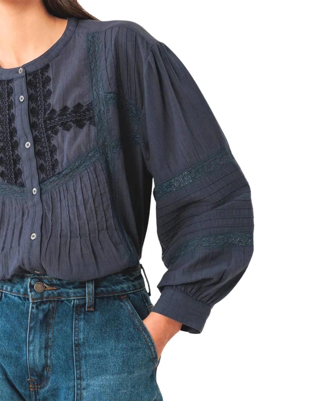 Indi & Cold Camisa Bordado Étnico Índigo