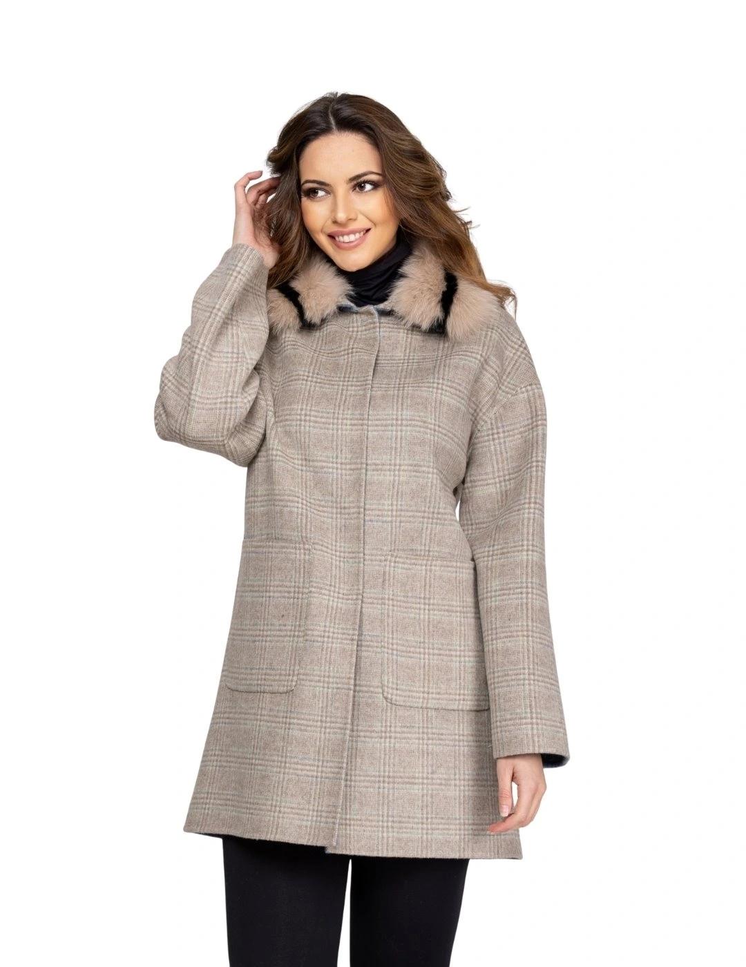 Fashion Abrigo Double Face Zeta P Beige y Azul