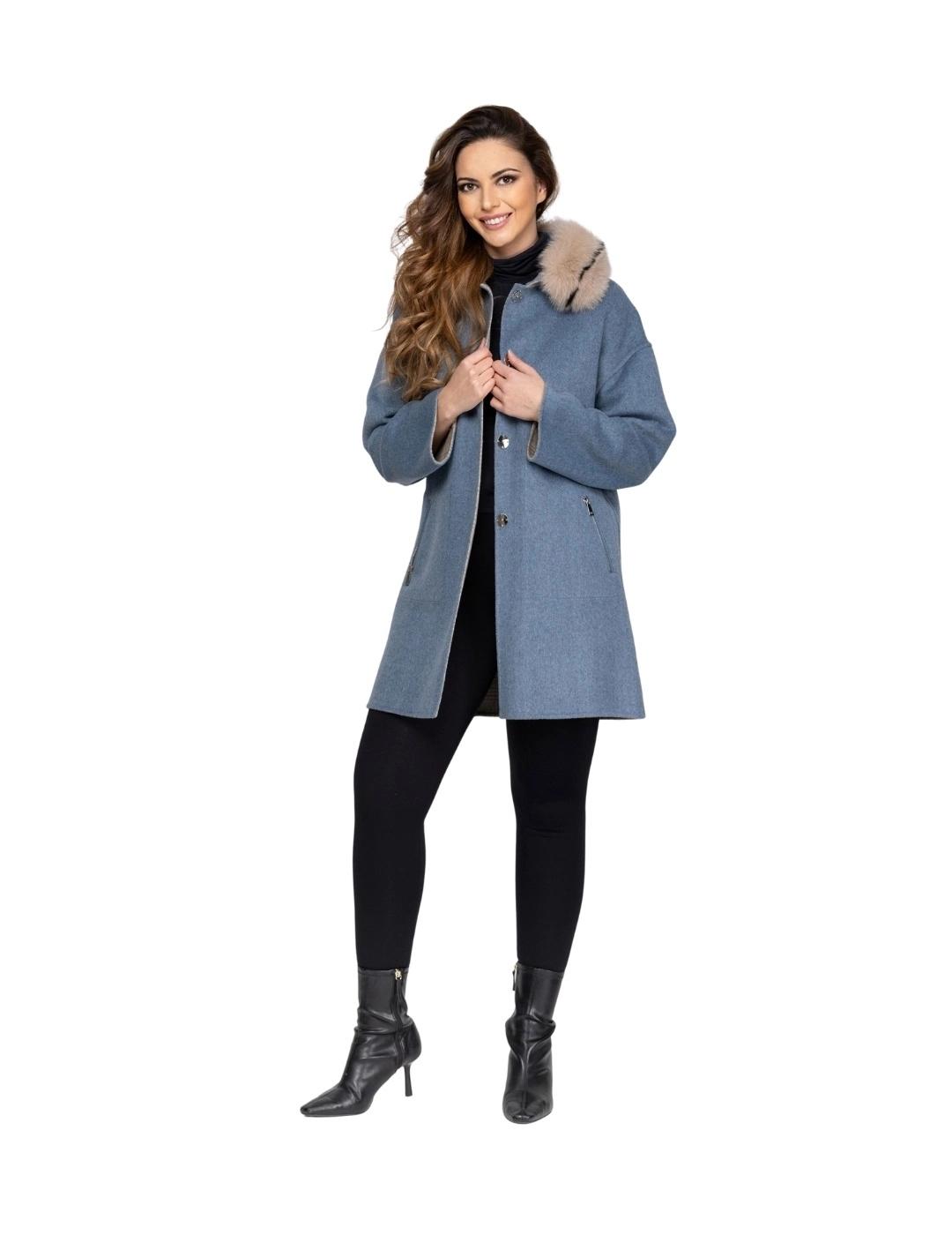 Fashion Abrigo Double Face Zeta P Beige y Azul