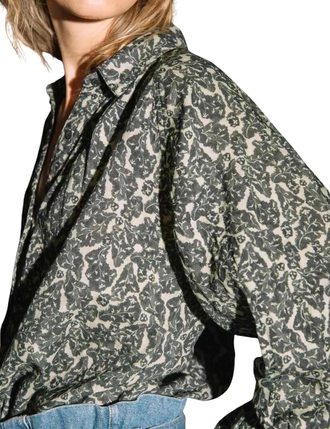 Indi & Cold Camisa con motivos botánicos Gris