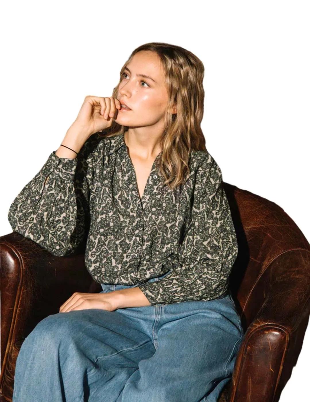 Indi & Cold Camisa con motivos botánicos Gris