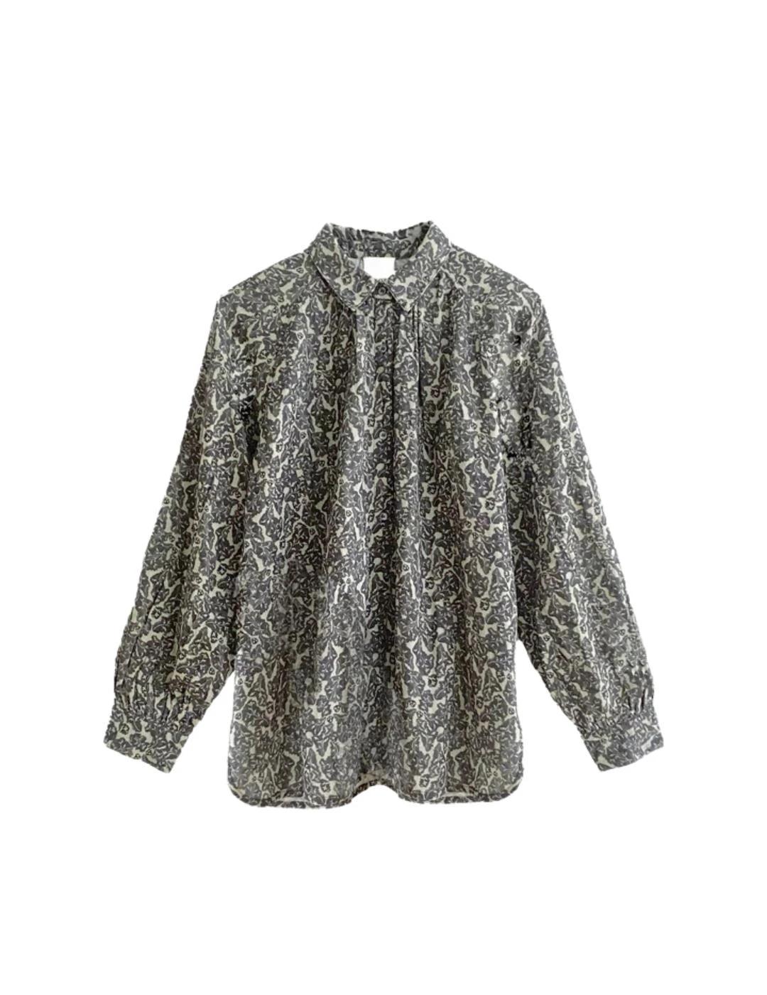 Indi & Cold Camisa con motivos botánicos Gris