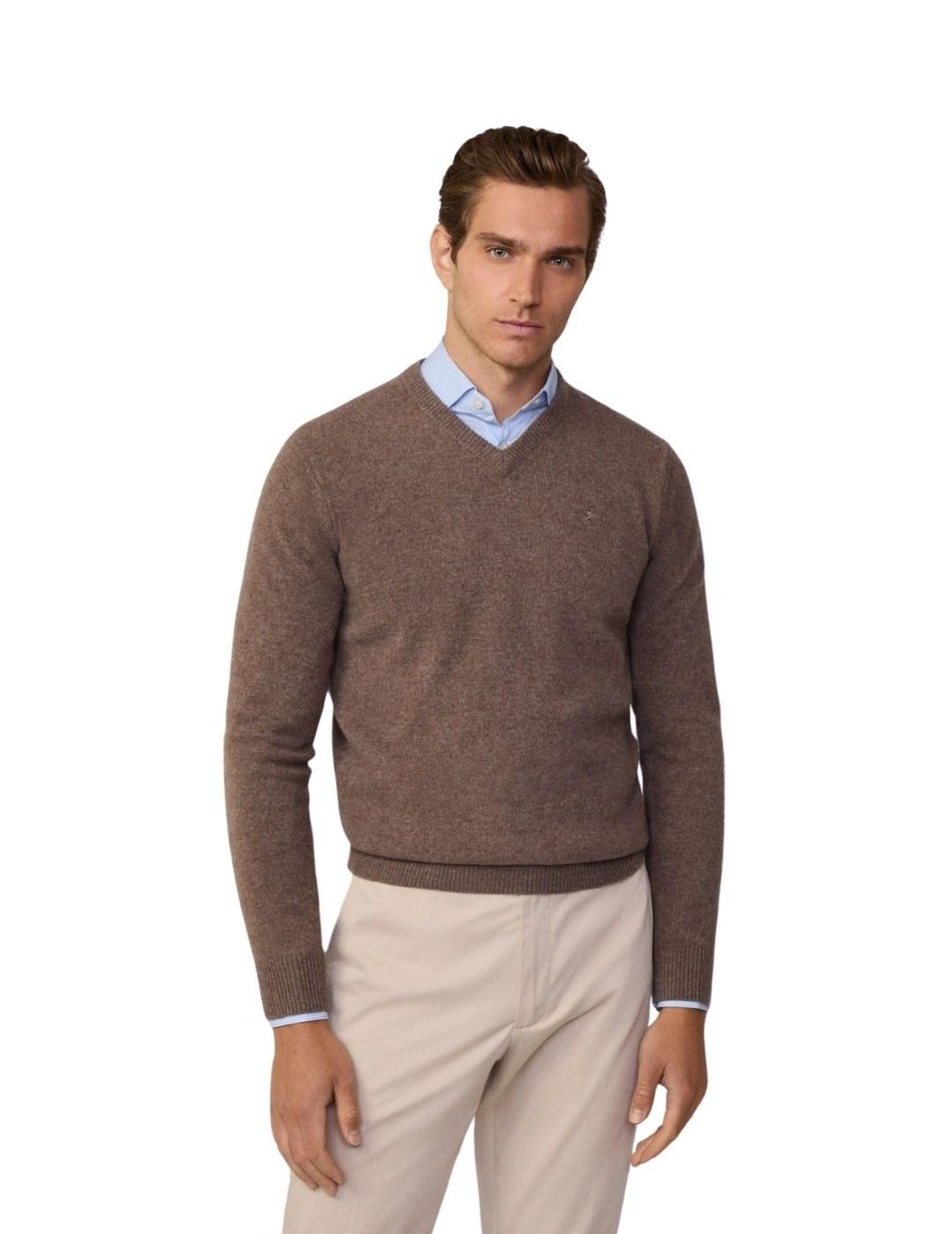 Hackett Punto Lambswool V Neck Malt Beige